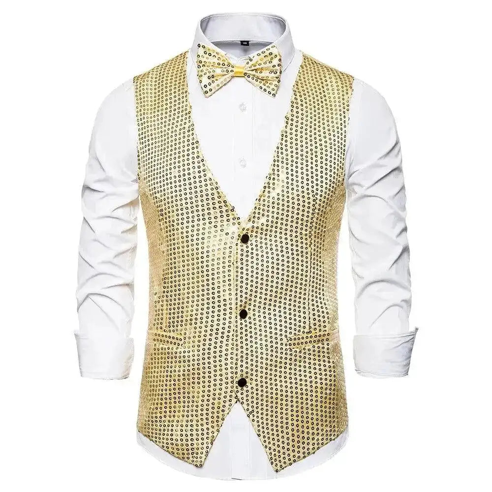 New Design Men Sequins Pattern Glitter Embellished V-neck Blazer Vest Male Evening Party Suits Plus Size hot by Dropshipman