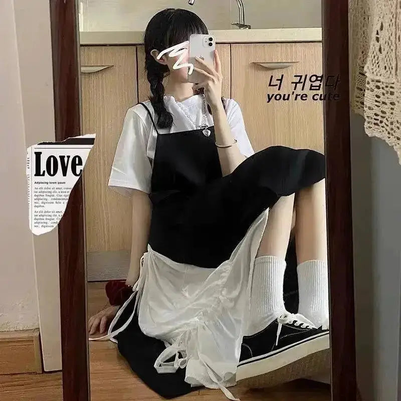 Dress Women Summer Fashion Spaghetti Strap College Sweet Casual Japanese Style Streetwear Lace-up Female Soft High Waist Vintage by Dropshipman