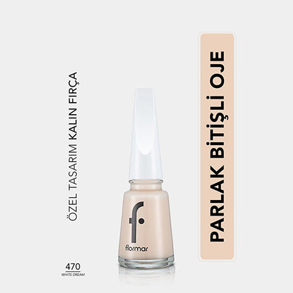 Flormar Nail Enamel: Intense Pigment, Long Lasting &amp; Chip Resistant White Dream - Magnesium &amp; Calcium Enriched Nail Polish for Strong, Beautiful Nails