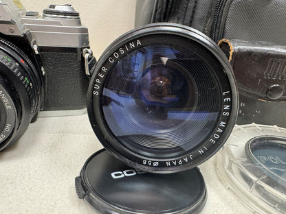Minolta X-370 Film Camera + Lenses, Polarizer, Carry Case