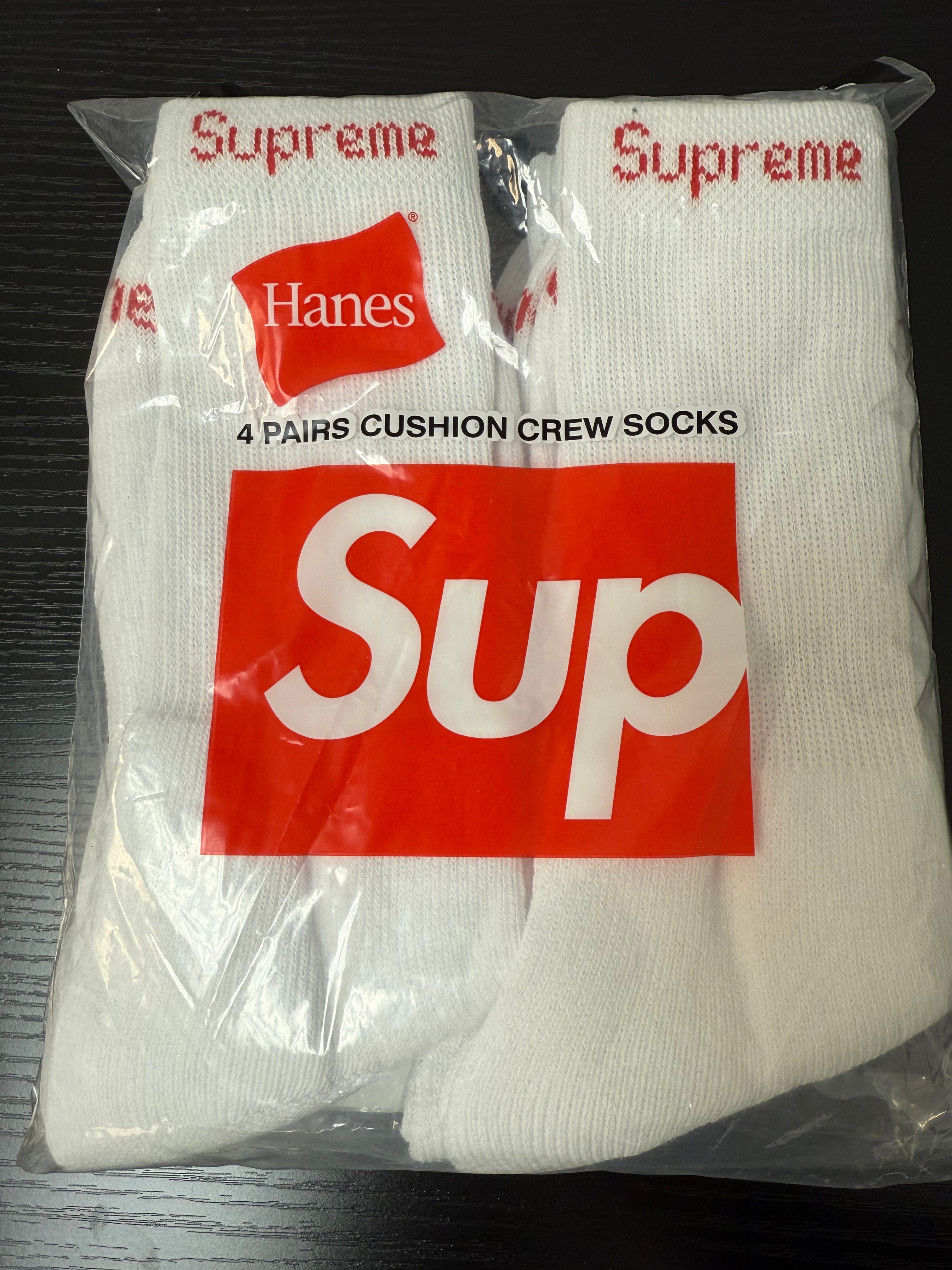 Supreme X Hanes White Crew Socks 4 Pack Authentic