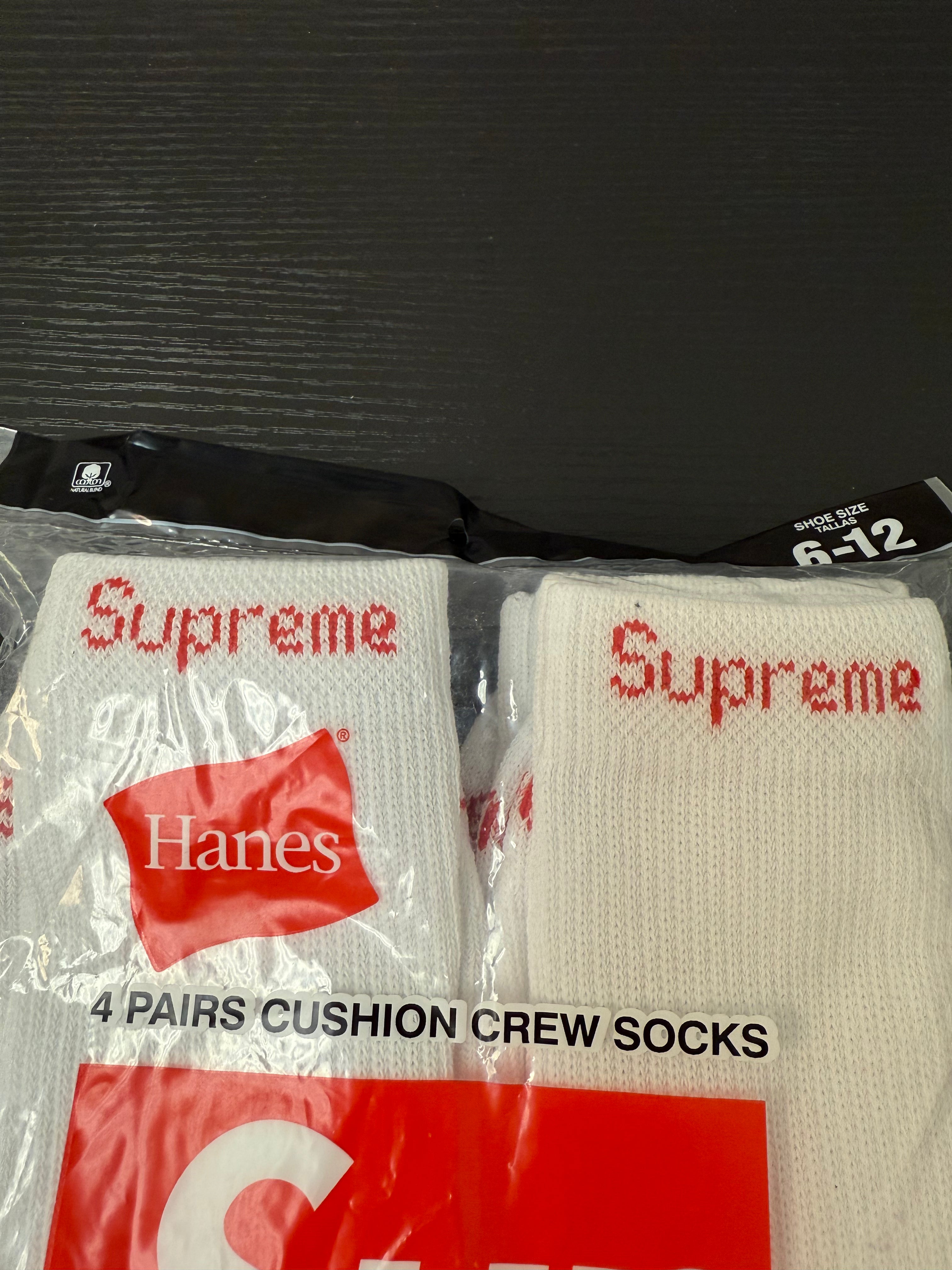 Supreme X Hanes White Crew Socks 4 Pack Authentic