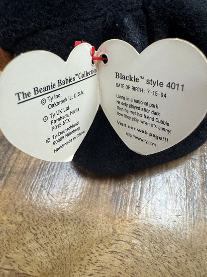 Ty Beanie Baby Blackie the Bear Ultra Rare, PVC Pellets, Major Tag Errors, Mint