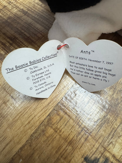 Vintage Ty Beanie Baby: Ants the Anteater, With many errors