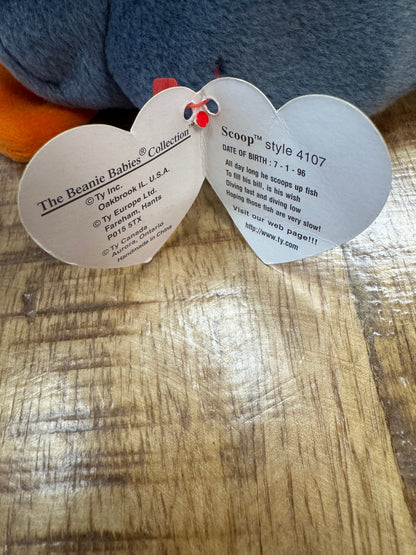 Ty Beanie Baby – Scoop the Pelican 1996 – P.V.C. Pellets With Tag 15 Errors