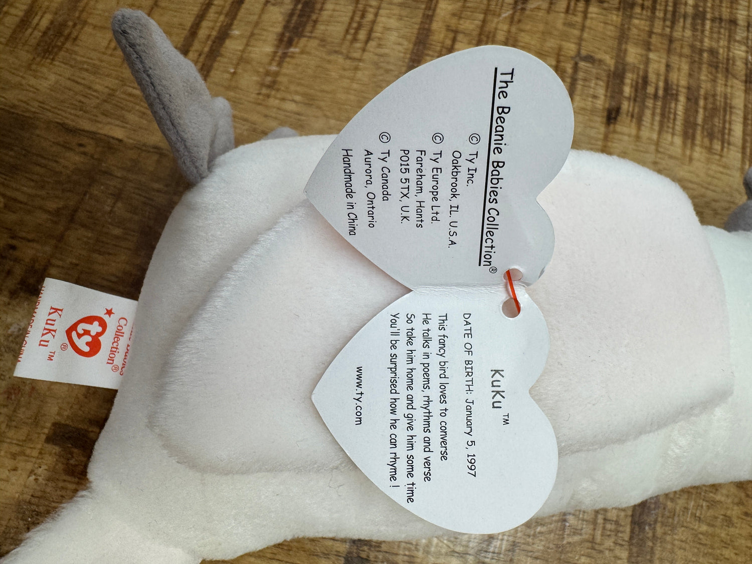 Ty Beanie Babies “Kuku” The Cockatoo. -628Rare, Vintage and Mint!