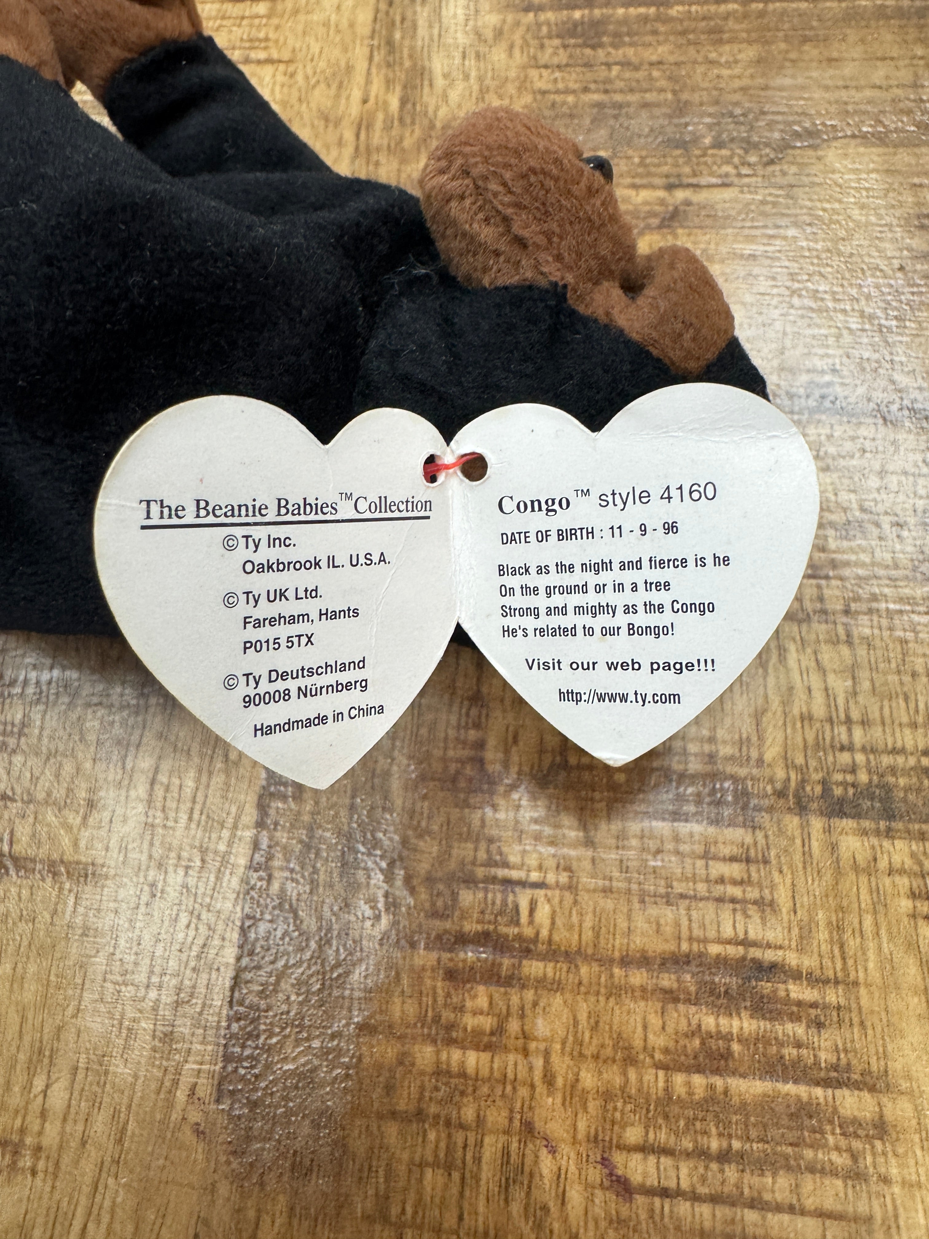 Ty Beanie Baby Congo the Gorilla 1996 RARE Original - 4160 P.V.C. Pellets