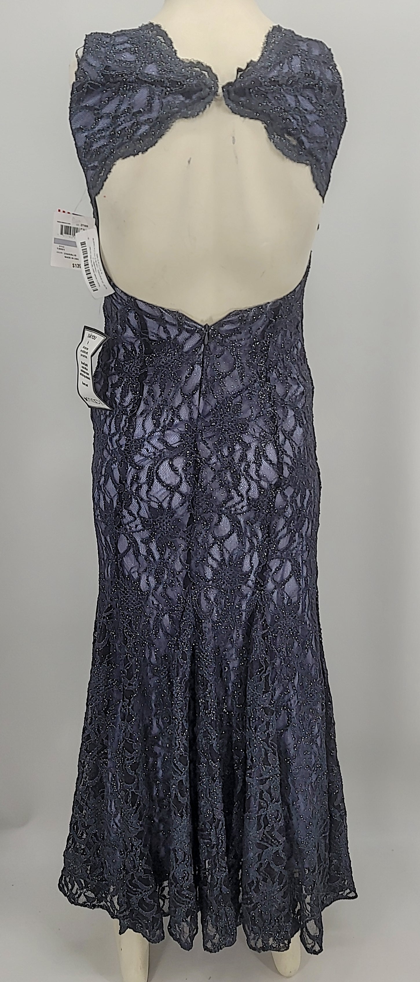 Morgan &amp; Company Juniors Open-Back Glitter-Lace Gown