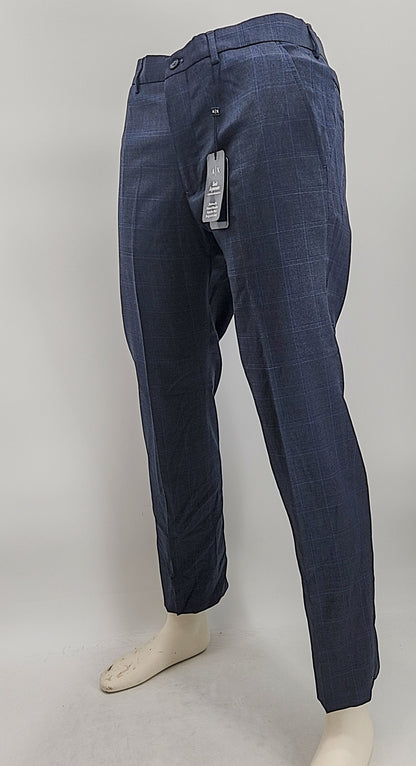 Ax Armani Exchange Mens Blue Windowpane Wool Suit Separate Pants, 34X30