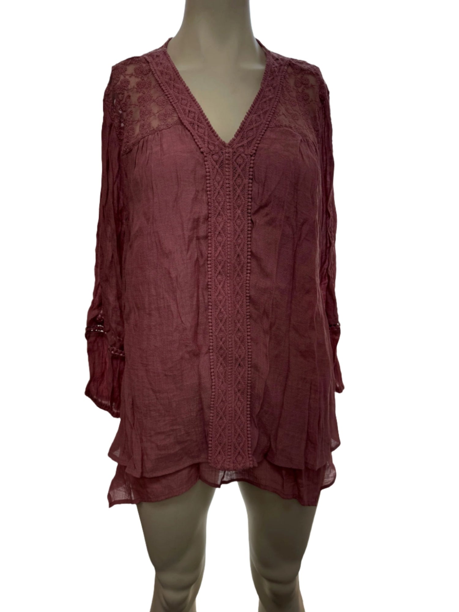 Style &amp; Co Lace-Yoke Handkerchief-Hem Top, Large