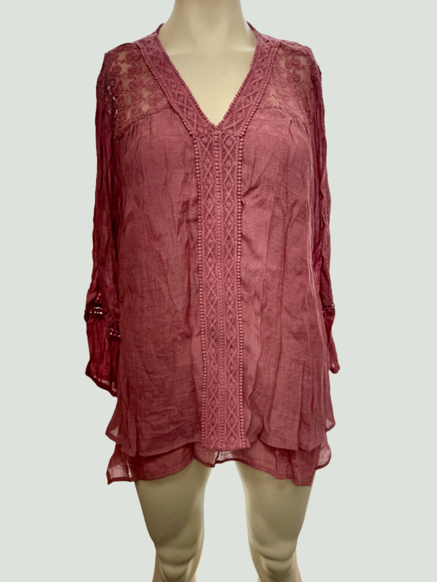 Style &amp; Co Lace-Yoke Handkerchief-Hem Top, Large