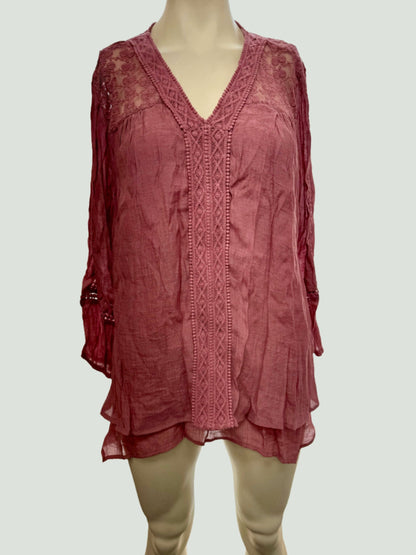 Style &amp; Co Lace-Yoke Handkerchief-Hem Top, Large