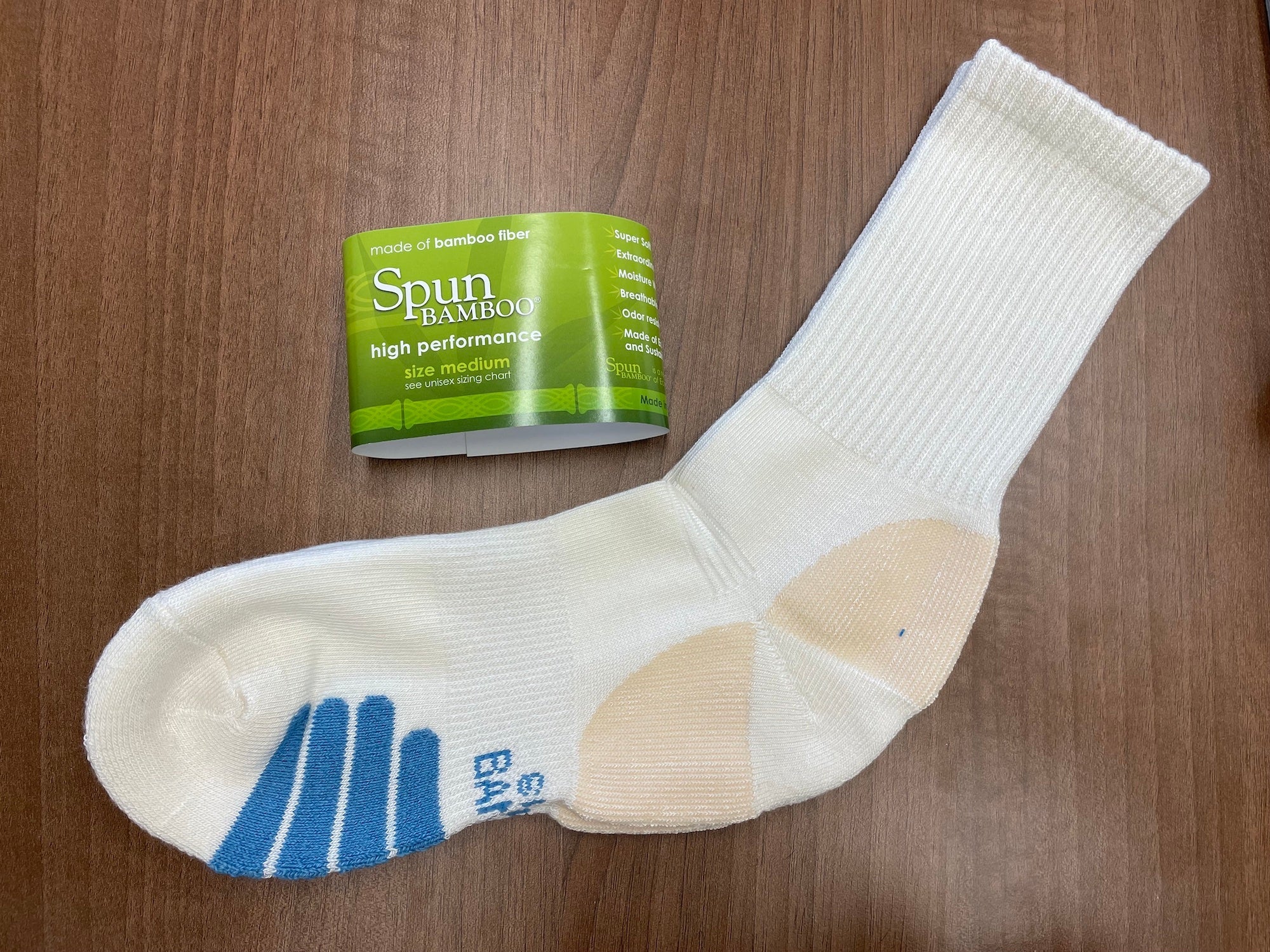 High Performance Crew Bamboo Viscose Socks – Natural with Blue Padding