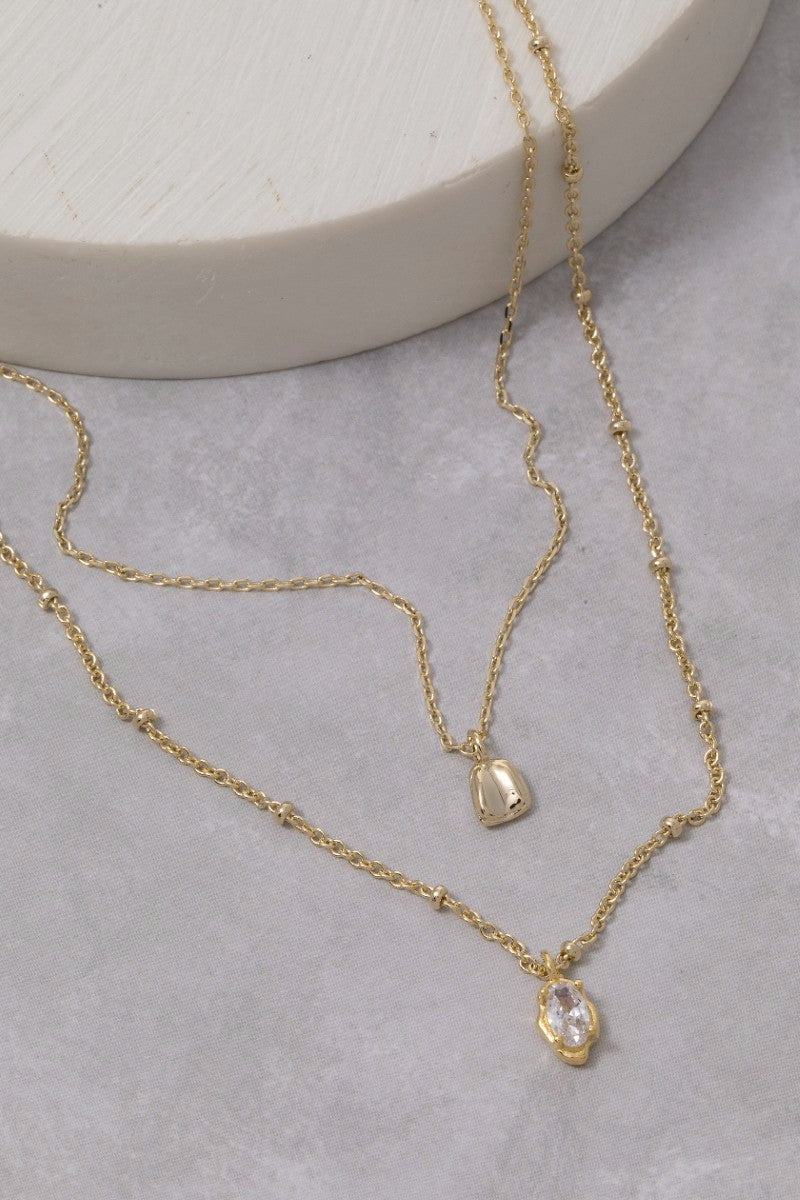 Layered Cz Teardrop Pendant Necklace