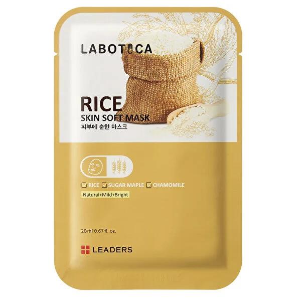 Leaders Labotica Rice Extract Face Mask - Brightening &amp; Moisturizing Sheet Mask for Glowing Skin, 0.68 fl oz