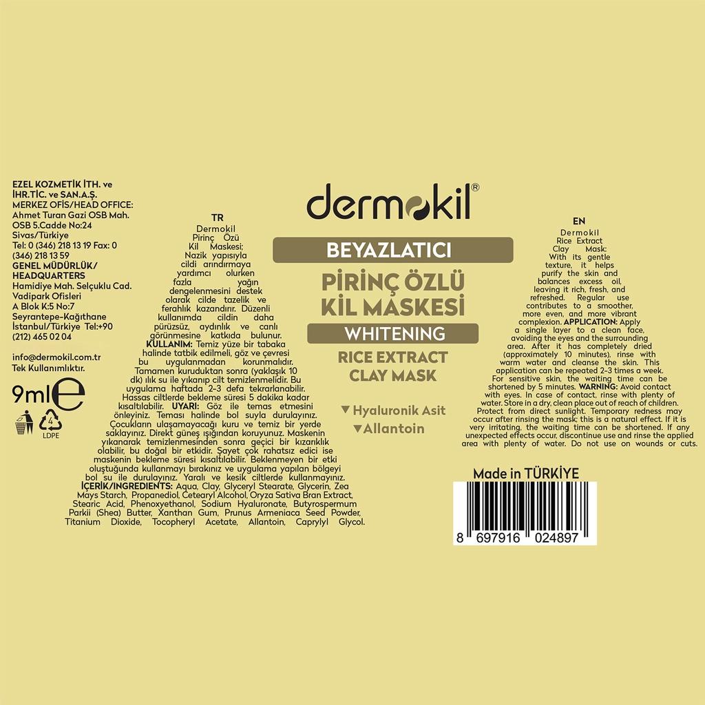 Dermokil Rice Extract Whitening Clay Mask for Brightening 9 ml