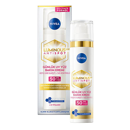 Nivea Luminous630 Dark Spot Reduction Face Cream - SPF50, Hyaluronic Acid - Brightening, Anti-Aging, &amp; Sun Protection - 1.35 fl oz