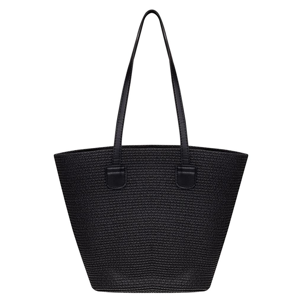 Eklips Black Straw Beach Bag for Summer Travel