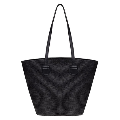 Eklips Black Straw Beach Bag for Summer Travel