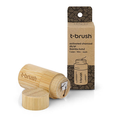 T-Brush Activated Charcoal Bamboo Dental Floss - Eco-Friendly, Vegan, Plastic-Free - Freshens Breath &amp; Prevents Plaque