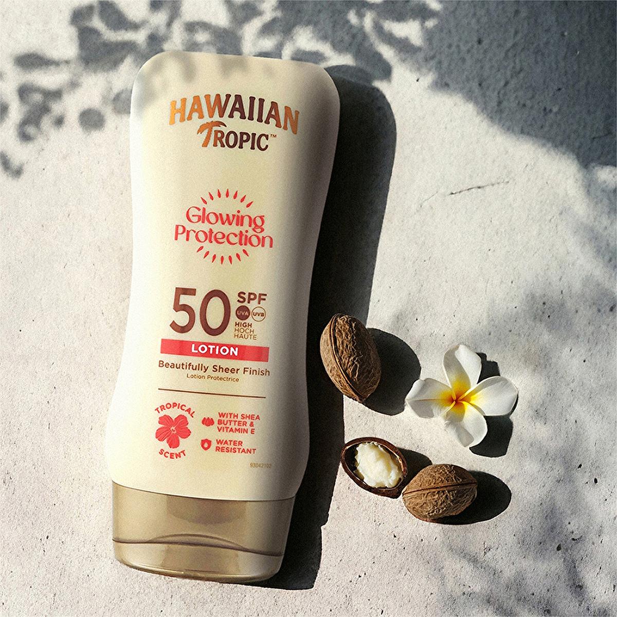 Hawaiian Tropic Glowing Protection SPF 50 Sunscreen Lotion - UVA/UVB, Vegan &amp; Cruelty-Free, Moisturizing - 6.09 fl oz