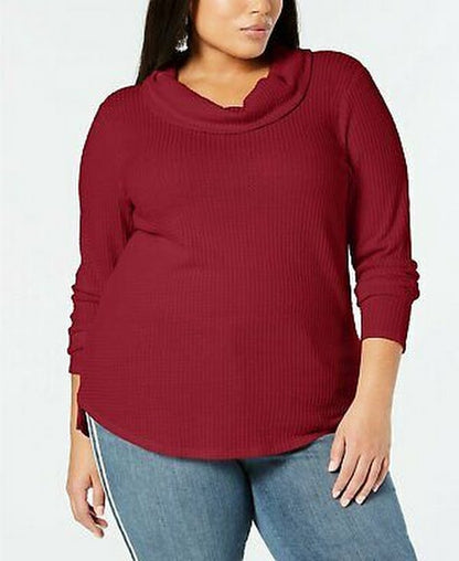 Style &amp; Co Plus Size Waffle-Knit Cowl-Neck Top