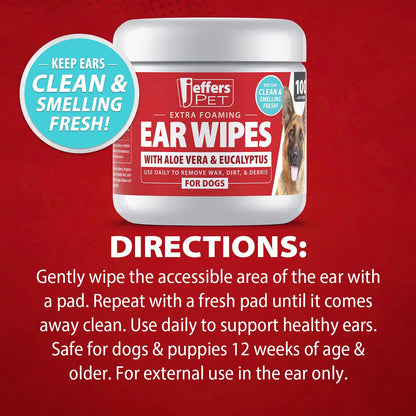 Jeffers Dog Ear Cleaning Wipes, 100 Count