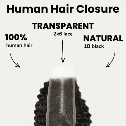 Jerry Curl 2x6 Transparent Lace Human Hair Closure