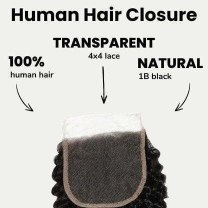 Jerry Curl 4x4 Transparent Lace Human Hair Closure