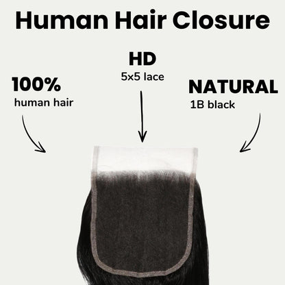 Jet Black Body Wave 5x5 HD Lace Human Hair Closure