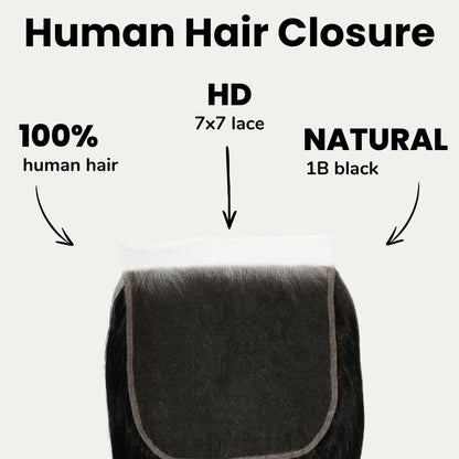 Jet Black Body Wave 7x7 HD Lace Human Hair Closure