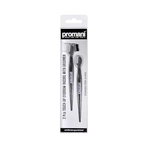 Promani PR-932 Eyebrow Razor Set with Comb &amp; Brush Cap, 2-Pack