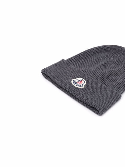 MONCLER Ribbed Virgin Wool Beanie for Men