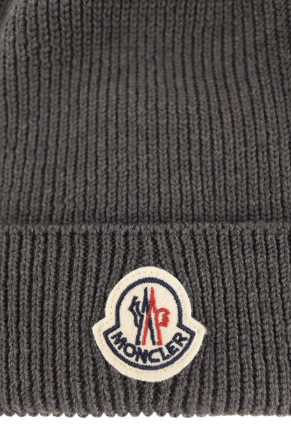 MONCLER Ribbed Virgin Wool Beanie for Men