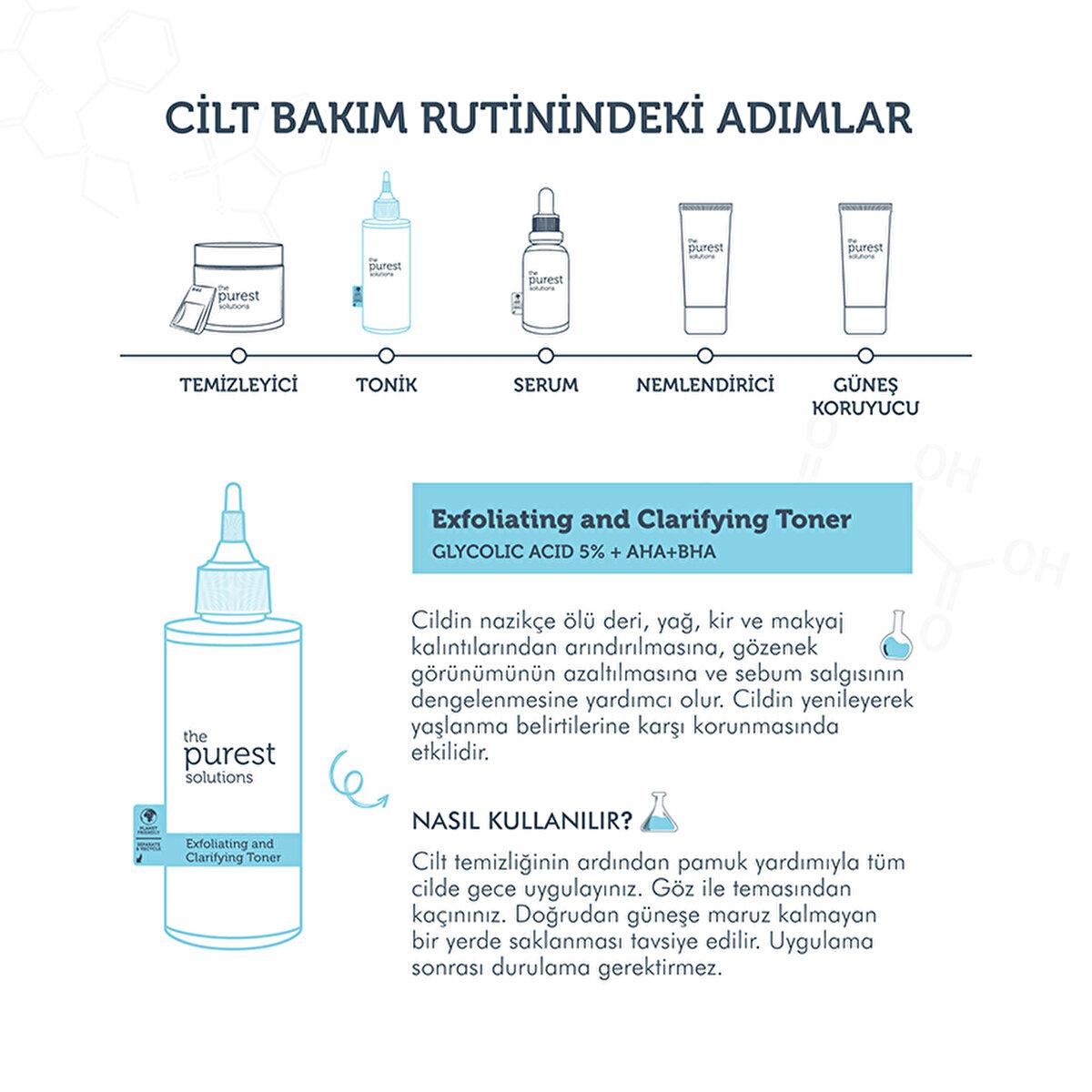 The Purest Solutions Exfoliating Toner with Glycolic Acid (5% AHA) &amp; BHA - Anti-Aging Skincare for Pore Minimization &amp; Sebum Balance