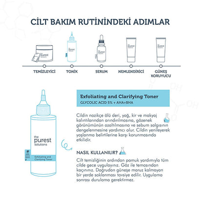 The Purest Solutions Exfoliating Toner with Glycolic Acid (5% AHA) &amp; BHA - Anti-Aging Skincare for Pore Minimization &amp; Sebum Balance