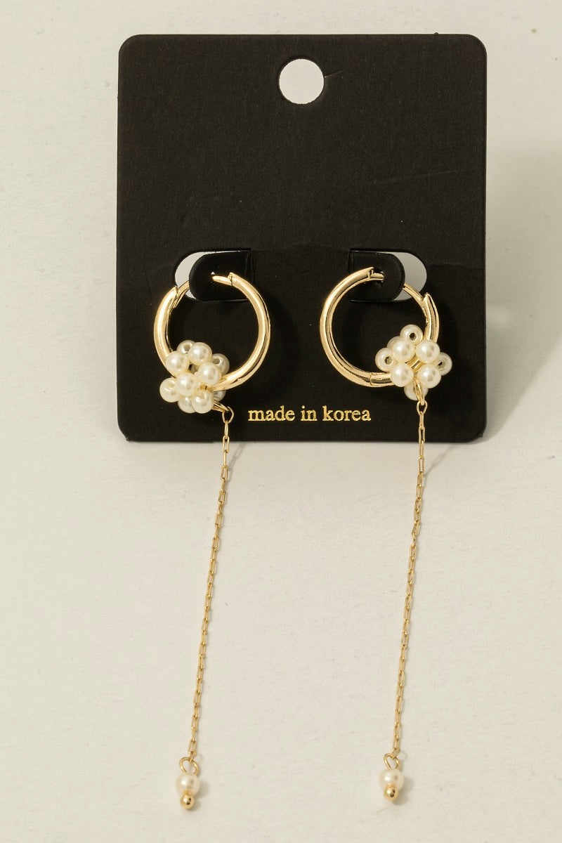 Pearl Cluster And Chain Drop Hoop Earrings