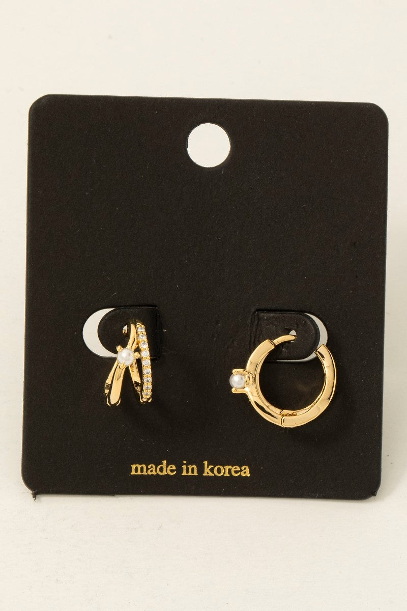 Mini Pearl Double Row Hoop Earrings