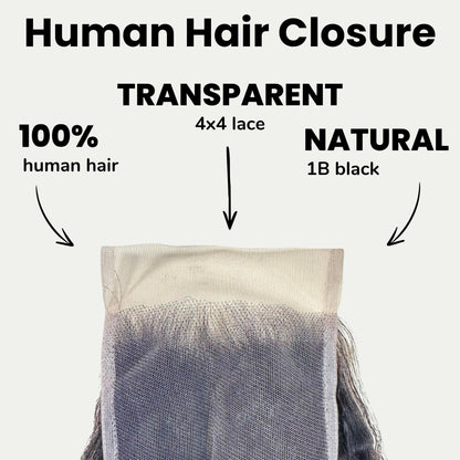 Kinky Straight 4x4 Transparent Lace Human Hair Closure