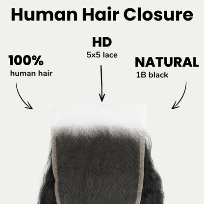 Kinky Straight 5x5 HD Lace Human Hair Closure