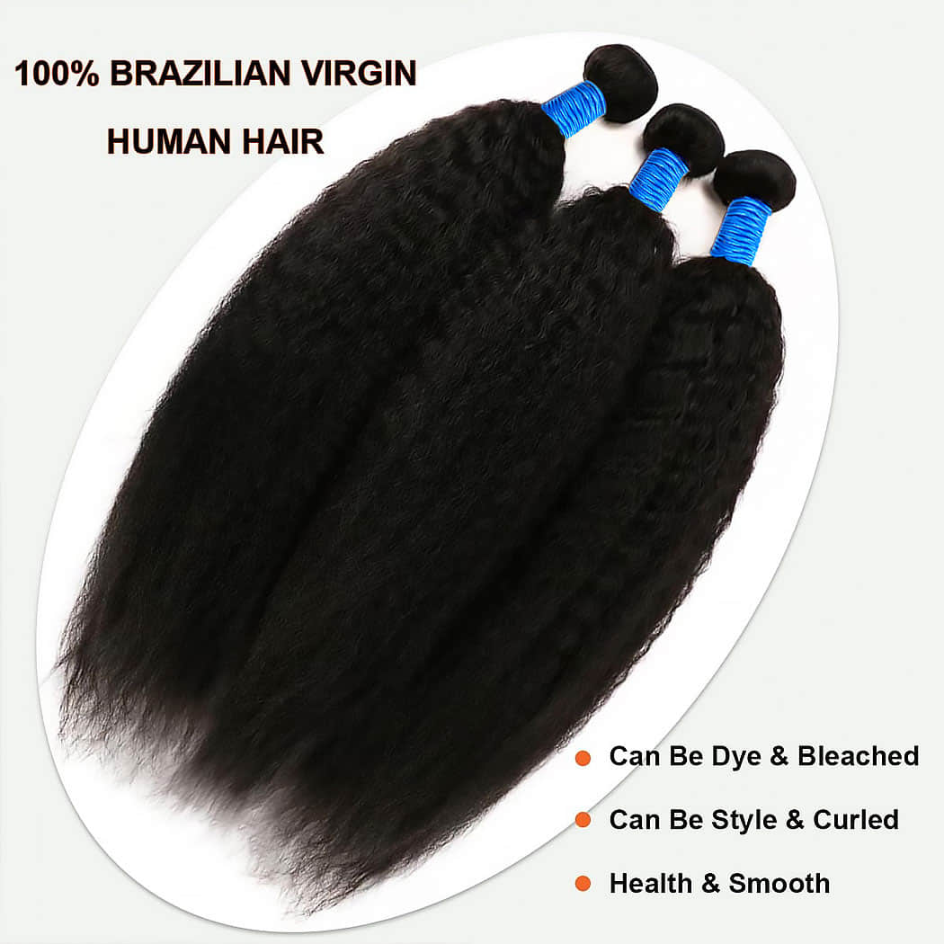 Kinky Straight Brazilian Virgin Hair Bundles Natural Texture &amp; Seamless Blend Natural Color 14-30 Inch - Stariahair