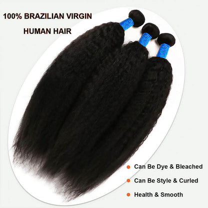 Kinky Straight Brazilian Virgin Hair Bundles Natural Texture &amp; Seamless Blend Natural Color 14-30 Inch - Stariahair