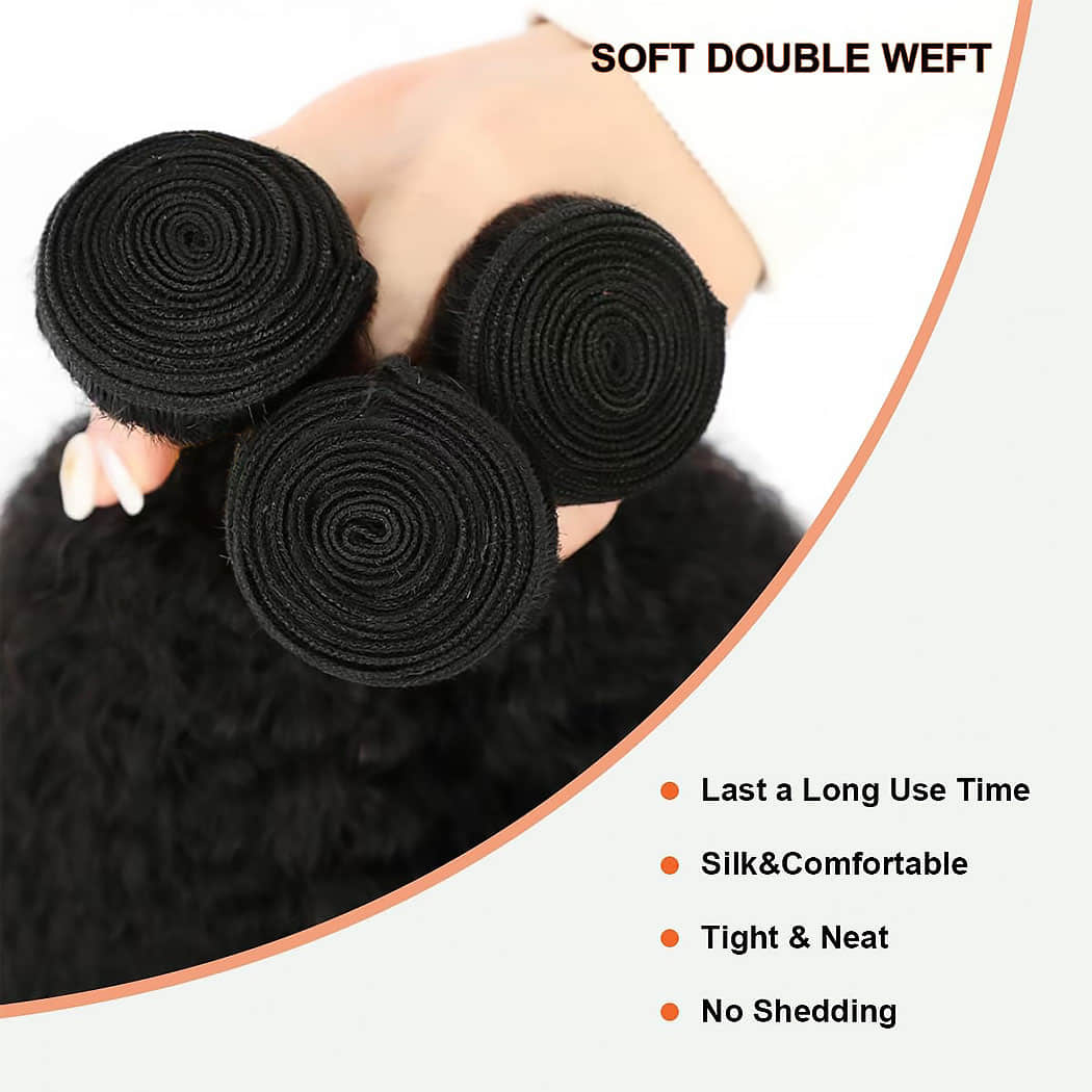 Kinky Straight Brazilian Virgin Hair Bundles Natural Texture &amp; Seamless Blend Natural Color 14-30 Inch - Stariahair