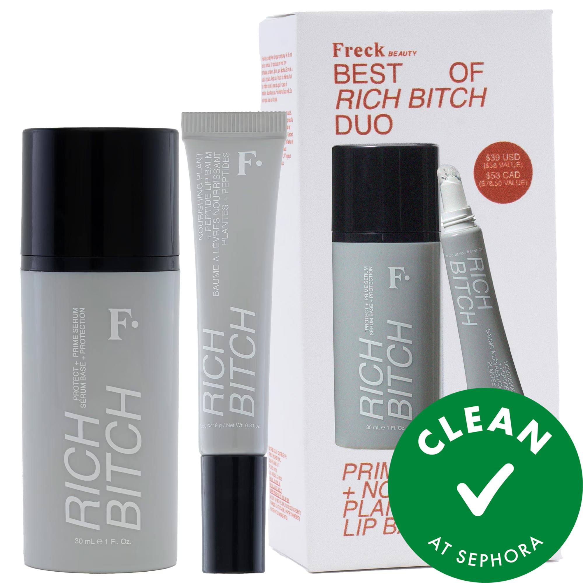 Rich Bitch: Hydrating Primer &amp; Nourishing Lip Balm Set - For Dewy Complexion, Cruelty-Free, Plant-Based Beauty