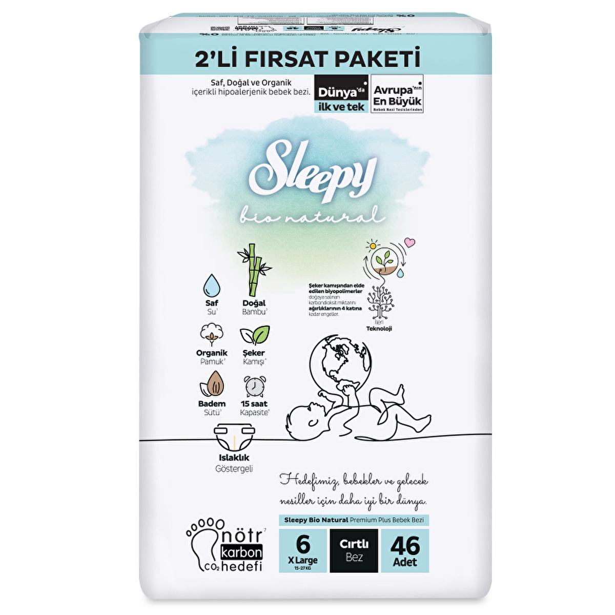 Sleepy Bio Natural Baby Diapers 6 XL Pack - 46 Count for Parents &amp; Caregivers
