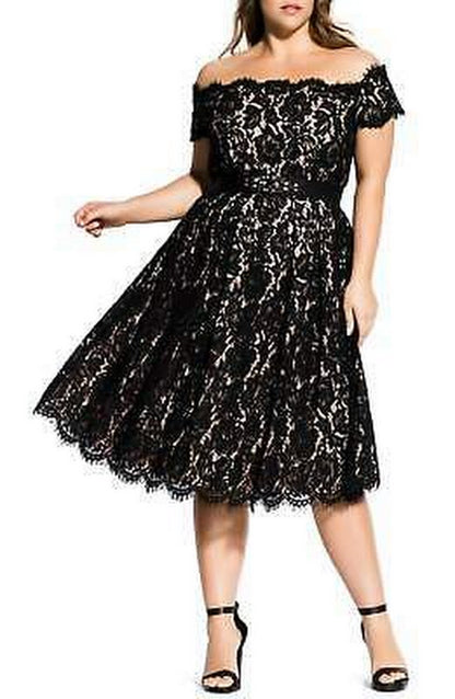City Chic Womens Lace Dreams Off-Shoulder Dress, Size XS/14