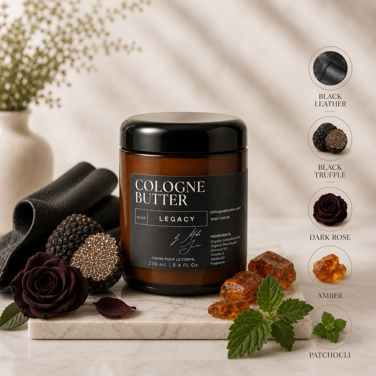 LEGACY – Luxury Fragrance Body Butter | Black Leather, Amber &amp; Rose Cologne Scent Moisturizing Skin Butter | Cologne Butter