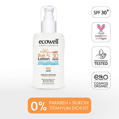 Ecowell Organic Sunscreen Lotion - 30 SPF, Vegan &amp; Mineral UVA UVB Protection, Moisturizing &amp; Eco-Friendly