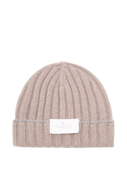 BRUNELLO CUCINELLI Cashmere Beanie with Folded Cuff and Logo Patch