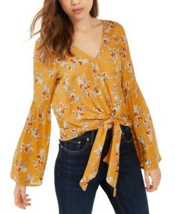 Polly &amp; Esther Juniors Tie-Front Bell-Sleeve Top